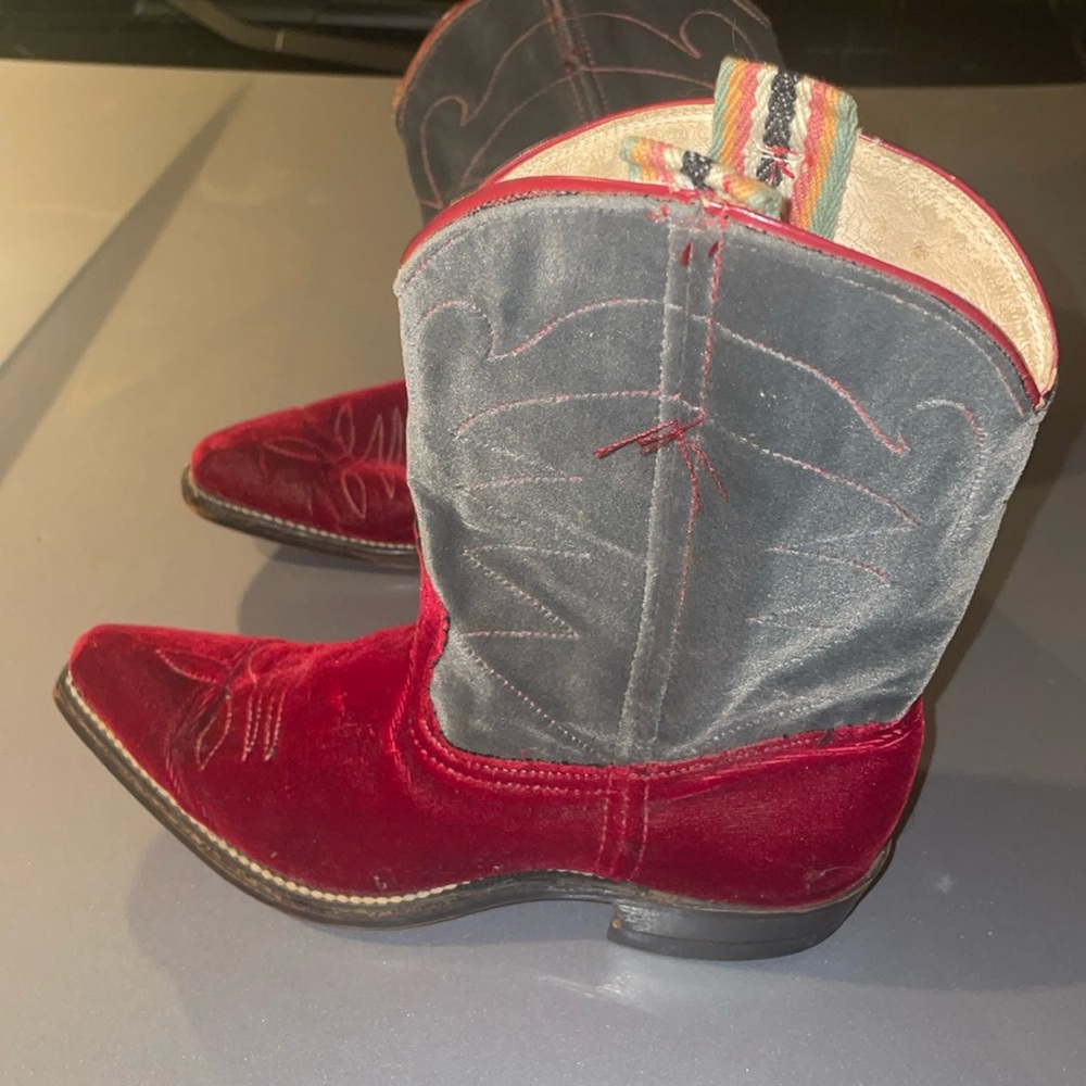 Biltrite red grey velvet leather western boots kids 13 amazing condiotn